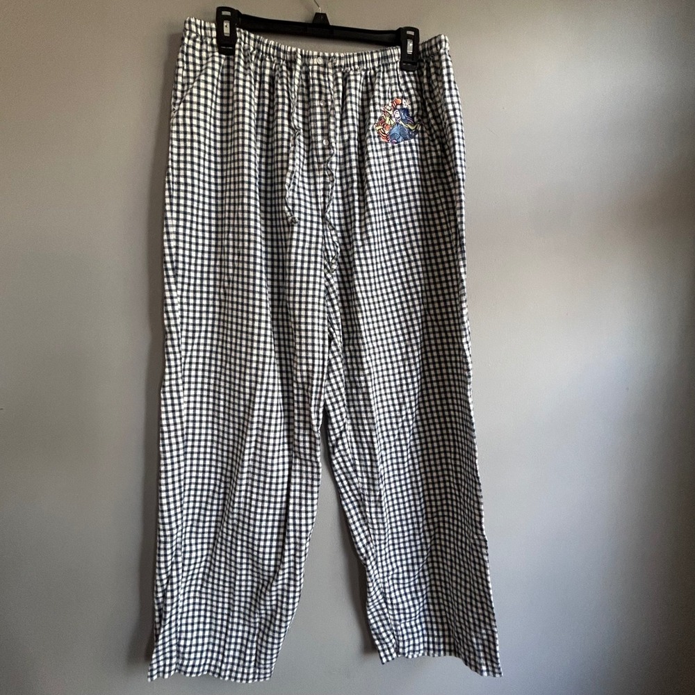 Disney Store Tigger Eeyore Gingham Flannel Pajama Pants Navy White XL